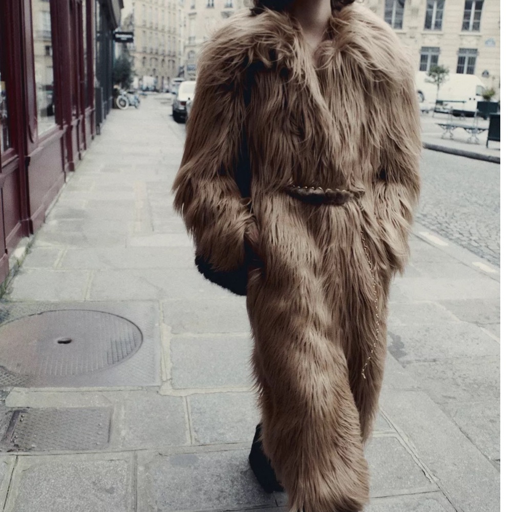 🆕 Zara Studio Faux Fur Maxi Coat – Camel Brown l Statement Coat – NWT